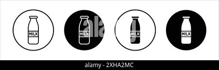 Milk bottle icon Vector symbol or sign set collection in black and white outline Stock Vector