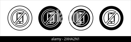No phone icon Vector symbol or sign set collection in black and white outline Stock Vector