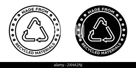 Made from recycled materials icon Vector symbol or sign set collection in black and white outline Stock Vector