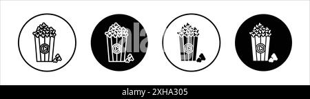 Popcorn icon Vector symbol or sign set collection in black and white outline Stock Vector