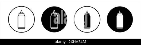 Sauce bottles icon Vector symbol or sign set collection in black and white outline Stock Vector