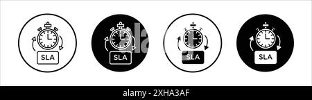 SLA Icon Vector symbol or sign set collection in black and white outline Stock Vector