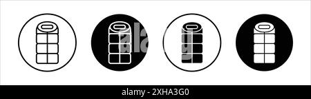 Sleeping bag icon Vector symbol or sign set collection in black and white outline Stock Vector