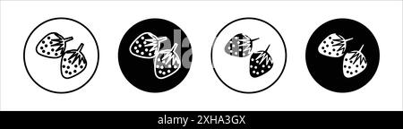 Strawberry icon Vector symbol or sign set collection in black and white outline Stock Vector