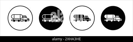 Tank truck icon Vector symbol or sign set collection in black and white outline Stock Vector