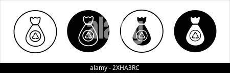 Trash bag icon Vector symbol or sign set collection in black and white outline Stock Vector