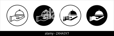 Tray of Food Icon Vector symbol or sign set collection in black and white outline Stock Vector