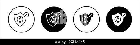 Waterproof protection icon Vector symbol or sign set collection in black and white outline Stock Vector