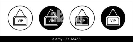 VIP neck tag icon Vector symbol or sign set collection in black and white outline Stock Vector