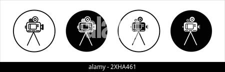 Video camera icon Vector symbol or sign set collection in black and white outline Stock Vector