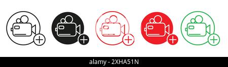 Add video icon Vector symbol or sign set collection in black and white outline Stock Vector