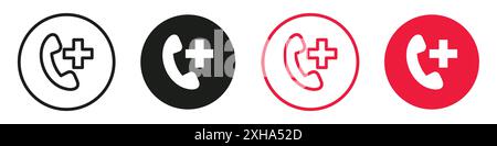 Ambulance call icon Vector symbol or sign set collection in black and white outline Stock Vector