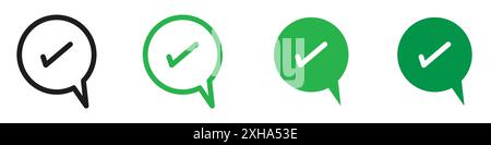 Approved message icon Vector symbol or sign set collection in black and white outline Stock Vector