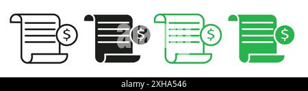 Billing icon Vector symbol or sign set collection in black and white outline Stock Vector