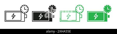 Battery time icon Vector symbol or sign set collection in black and white outline Stock Vector