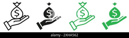 Borrower icon Vector symbol or sign set collection in black and white outline Stock Vector