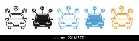 Carpool share icon Vector symbol or sign set collection in black and white outline Stock Vector