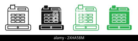 Cash register icon Vector symbol or sign set collection in black and white outline Stock Vector