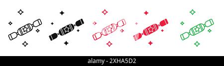 Christmas cracker icon Vector symbol or sign set collection in black and white outline Stock Vector
