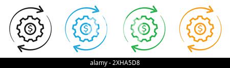 Costs optimization icon Vector symbol or sign set collection in black and white outline Stock Vector