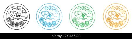 Cooked fish icon Vector symbol or sign set collection in black and white outline Stock Vector
