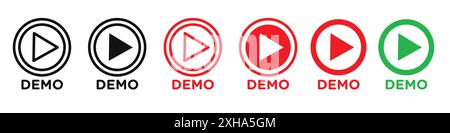 Demo video icon Vector symbol or sign set collection in black and white outline Stock Vector