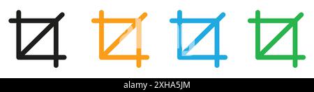 Crop tool icon Vector symbol or sign set collection in black and white outline Stock Vector