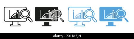 Data analytics icon Vector symbol or sign set collection in black and white outline Stock Vector