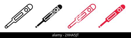 Digital thermometer icon Vector symbol or sign set collection in black and white outline Stock Vector