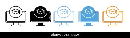 E learning icon Vector symbol or sign set collection in black and white outline Stock Vector