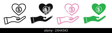 Donation icon Vector symbol or sign set collection in black and white outline Stock Vector