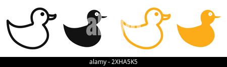 Duck toy icon Vector symbol or sign set collection in black and white outline Stock Vector