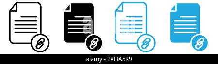 Document link icon Vector symbol or sign set collection in black and white outline Stock Vector