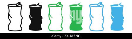 Empty can soda icon Vector symbol or sign set collection in black and white outline Stock Vector