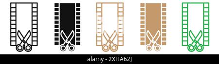 Film editing icon Vector symbol or sign set collection in black and white outline Stock Vector