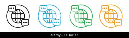 Global dialog icon Vector symbol or sign set collection in black and white outline Stock Vector