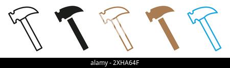 Hammer icon Vector symbol or sign set collection in black and white outline Stock Vector