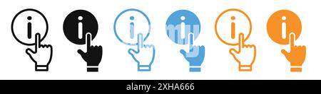 Hand with information icon Vector symbol or sign set collection in black and white outline Stock Vector