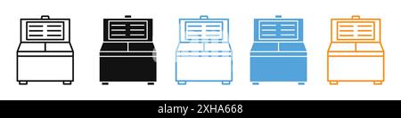 Horizontal shop refrigerator icon Vector symbol or sign set collection in black and white outline Stock Vector