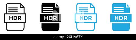 HDR image file extension icon Vector symbol or sign set collection in black and white outline Stock Vector