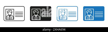 Id card icon Vector symbol or sign set collection in black and white outline Stock Vector