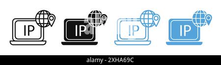 IP icon Vector symbol or sign set collection in black and white outline Stock Vector