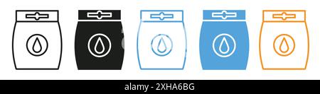 Laundry detergent pack icon Vector symbol or sign set collection in black and white outline Stock Vector