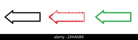 Left Arrow Vector symbol or sign set collection in black and white outline Stock Vector