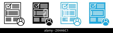 Job candidate icon Vector symbol or sign set collection in black and white outline Stock Vector
