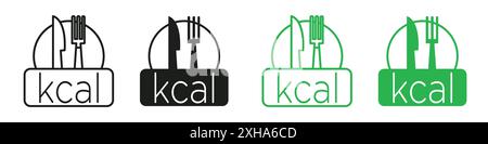 Kcal icon Vector symbol or sign set collection in black and white outline Stock Vector