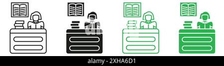 Librarian icon Vector symbol or sign set collection in black and white outline Stock Vector