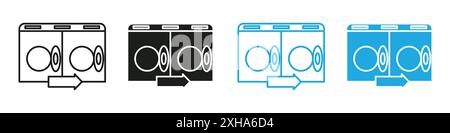Loading laundry icon Vector symbol or sign set collection in black and white outline Stock Vector