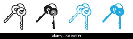 Keys icon Vector symbol or sign set collection in black and white outline Stock Vector