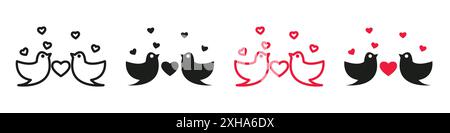 Lover birds icon Vector symbol or sign set collection in black and white outline Stock Vector
